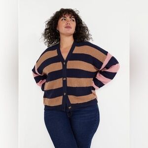 Time and Tru Women's Multi Color Striped Boyfriend Cardigan Size XXL (20)